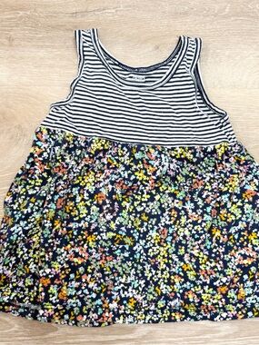 Carter's Navy Striped Tank Top with Multicolor Floral Skirt